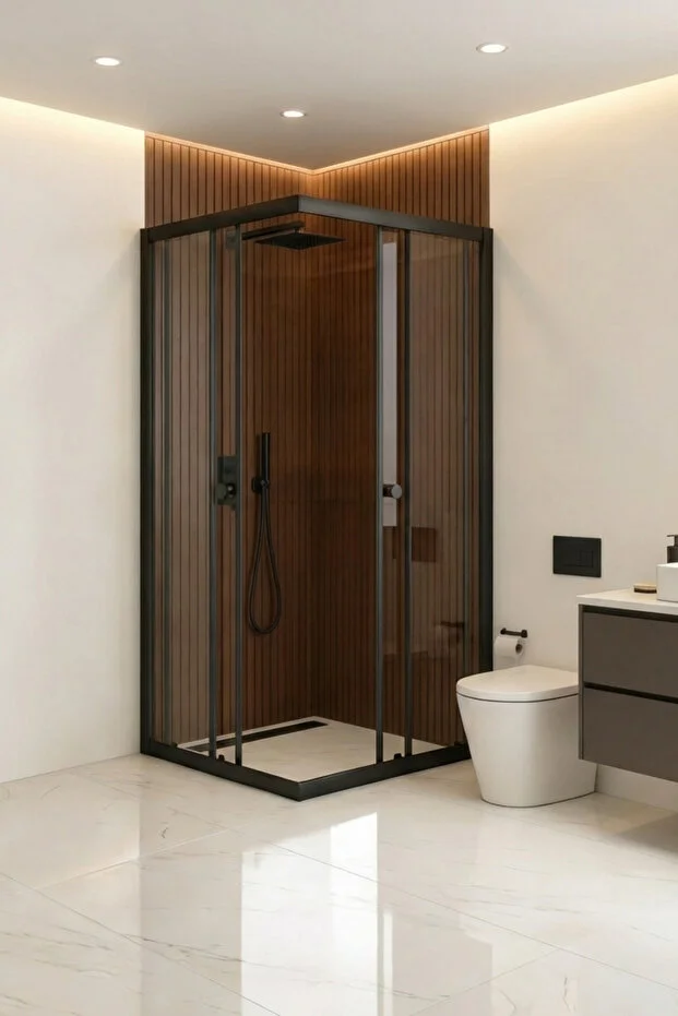 Duşakabin Kare Siyah Profil Şeffaf Cam